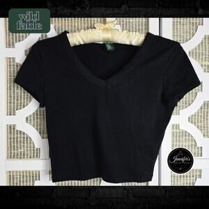 Wild Fable Juniors Classic Black V-Neck Cropped T-Shirt Size XXS